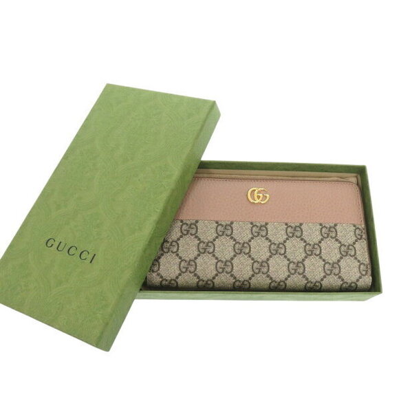 Gucci GG Marmont Supreme leather pink beige round zip long wallet - Picture 2 of 7